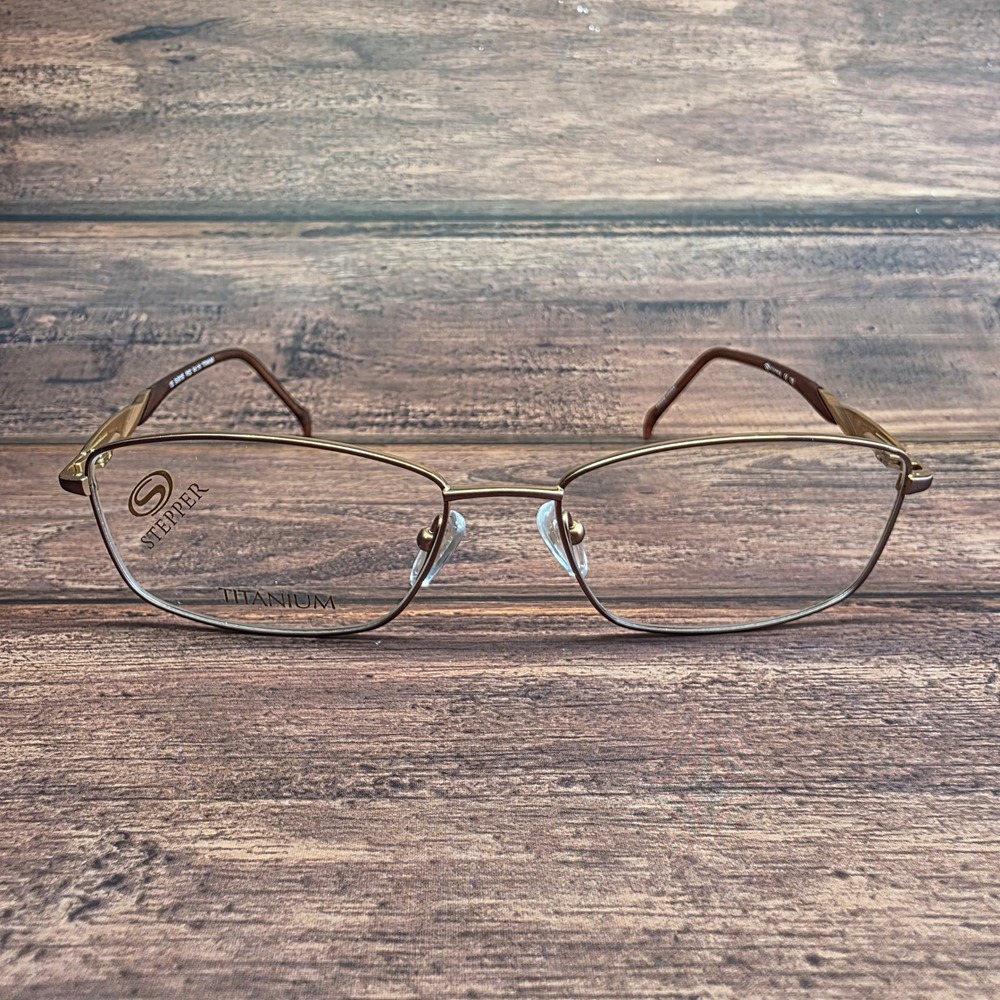 Stepper SI-50105 F032 Titanium Eyeglasses Gold Brown Rectangle Frames 54-16-135